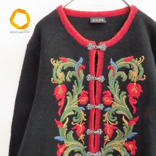 ノルウェー製 VRIKKE ヴィンテージ フォークロア 刺繍 ニット カーディガン  IRENE H...