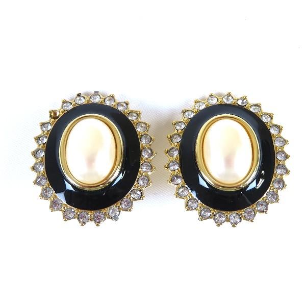 #ae モネ MONET イヤリング 金 黒 パールモチーフ ゴールド ブラック ラインストーン 大...