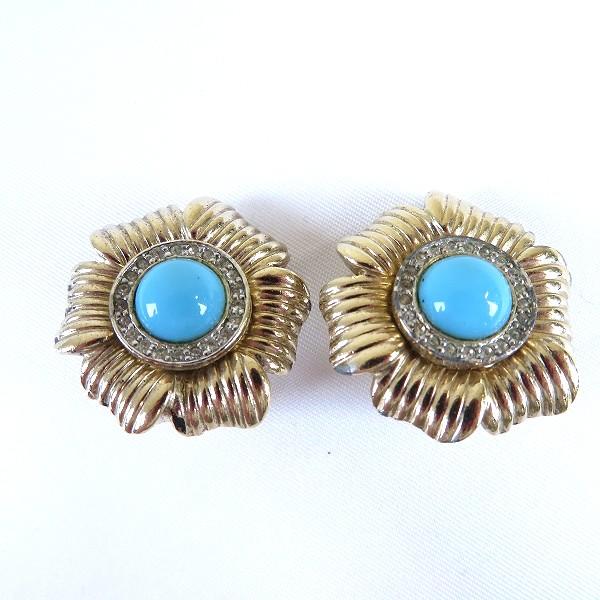 #ae パネッタ PANETTA ヴィンテージ イヤリング ゴールド 水色 花 ラインストーン ヴィ...