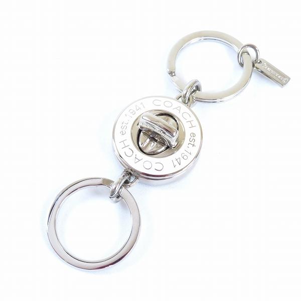 #ae コーチ COACH キーホルダー キーリング シルバー 白 ターンロック ブランドロゴ ロゴ...