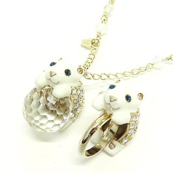 アナスイ ANNA SUI しろくま ネックレス リング セット クリスタル ラインストーン レディ...