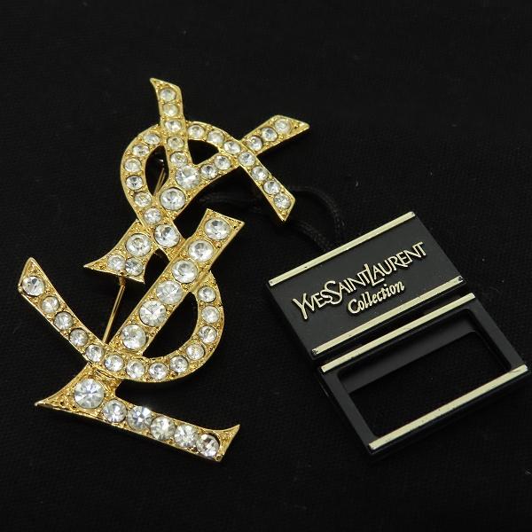 イヴ・サンローラン YVES SAINT LAURENT ヴィンテージ カサンドラ ブローチ ロゴ ...