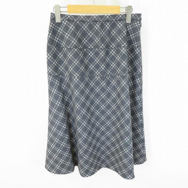 #w レリアン Leilian スカート 13 グレー 白 チェック柄 大きいサイズ ウール 日本製...