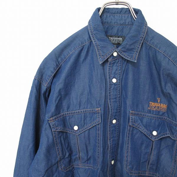 トラサルディ TRUSSARDI JEANS ヴィンテージ デニムシャツ ダンガリー ロゴ刺繍 レデ...