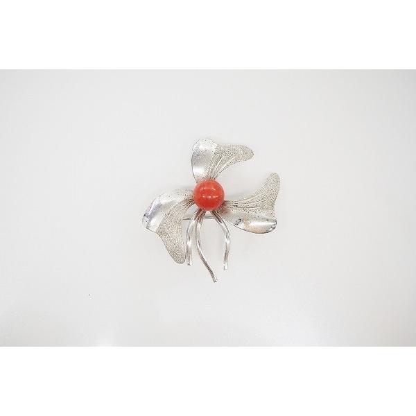 #anza  珊瑚 シルバー ブローチ コーラルピンク STIRLING シルバー  レディース [...