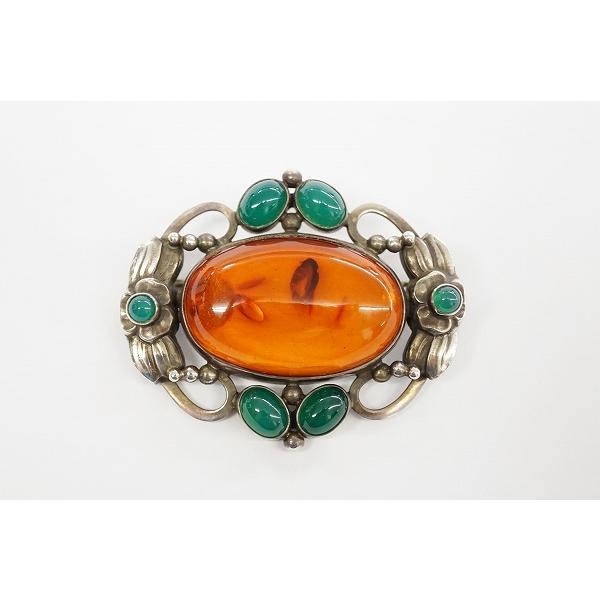 #anza ジョージジェンセン GEORGJENSEN ブローチ 78 アンバー グリーンアゲイト ...