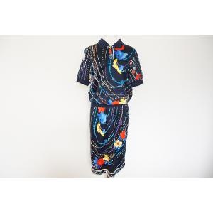 LEONARD レオナール ブルー 0548526 ボタン柄7分丈カットソー ブラック  