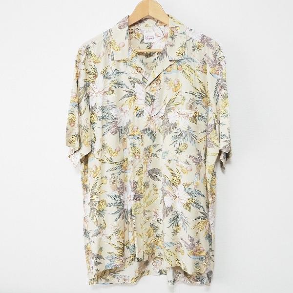 #spc パパス Papas 半袖シャツ L ベージュ アロハシャツ 開襟 ハイビスカス パイナップ...
