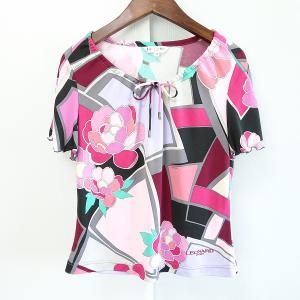 伊太利屋/GKITALIYA(イタリヤ) 半袖Tシャツ サイズ13 L レディース美品  - ピンク×白×マルチ クルーネック/トラ/ラインストーン/ラメ/肩パッド 伊太利屋 - 伊太利屋/GKITALIYA(イタリヤ) 半袖Tシャツ サイズ13 L
