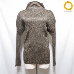 #apc プリーツプリーズ PLEATSPLEASE カットソー 3 ベージュ 黒系 総柄 プリーツ ハイネック レディース [752851]