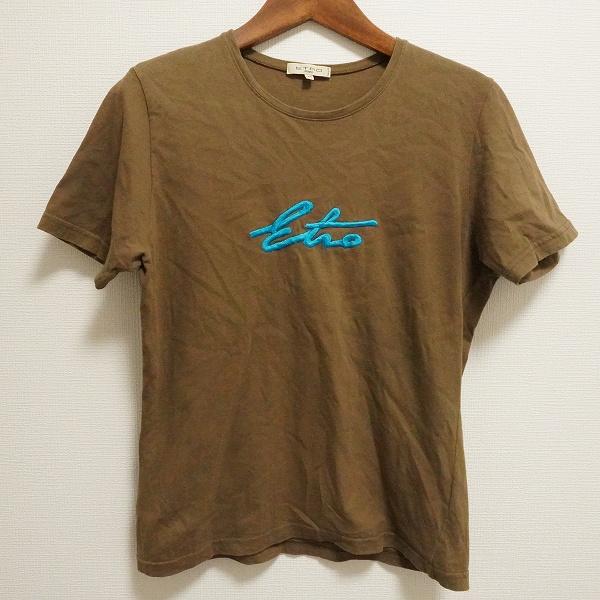 #anc エトロ ETRO Tシャツ 46 茶色 刺繍 シンプル 半袖 大きいサイズ レディース [...