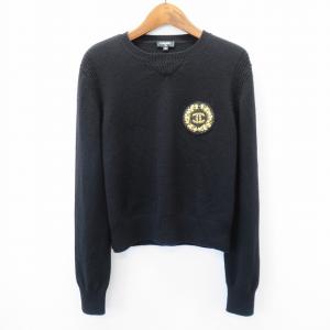 CHANEL カシミヤ カメリア ココマークチャーム ノースリーブニット 黒 horita78_57125