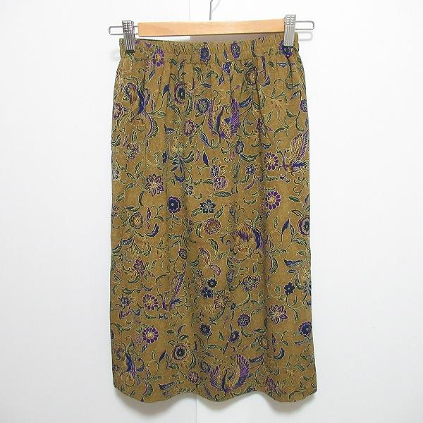 #apc 詩仙堂 ヒトシタムラ スカート 黄土色 花柄 孔雀 ちりめん ロング レディース [785...