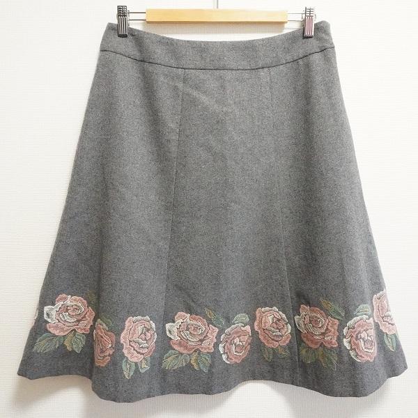 #wnc ローラアシュレイ LAURAASHLEY スカート フレア 13 グレー 花柄 刺繍 バラ...
