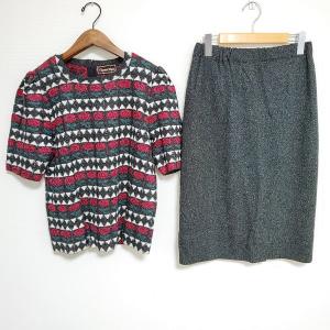 Leilian #snc レリアン セットアップ 7 紺 半袖 フリル ボーダー