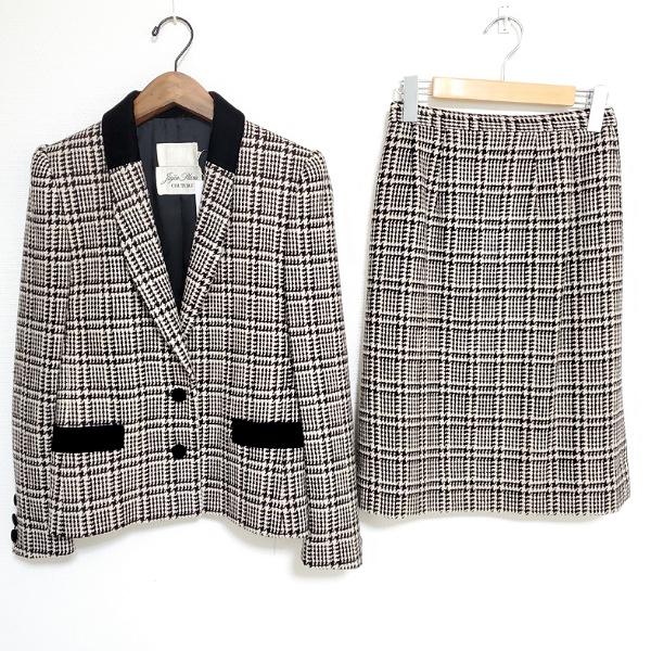 #wnc 十仁プラザ JujinPlaxaCOUTURE スカートスーツ 38 茶 ベージュ プリー...