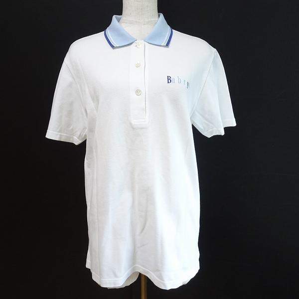 #snc バーバリー BURBERRY ポロシャツ M 白 半袖 刺繍 ロゴ カットソー レディース...