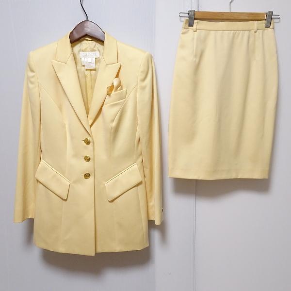 #anc エスカーダ ESCADA スカートスーツ 34 黄 シルク使い 金ボタン ロングジャケット...