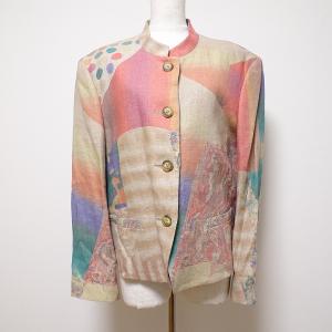 #apc イッセイミヤケ ペルマネンテ ISSEYMIYAKE PERMANENTE ジャケット M ベージュ マルチ 麻 スタンドカラー 水玉 レディース [821836]