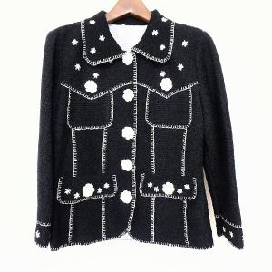 anc ノコオーノ NOKOOHNO ジャケット 40 黒 白 Gプリーツ 花モチーフ 