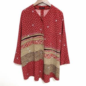 #apc シセンドウ 詩仙堂 シャツ・ブラウス 赤 ちりめん ノーカラー ドルマン ロング 鹿の子柄 レディース [831395]