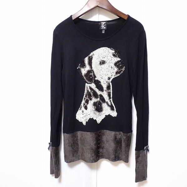 #anc トリコシック TRICOT CHIC カットソー 42 黒 スパンコール 犬 異素材 イタ...