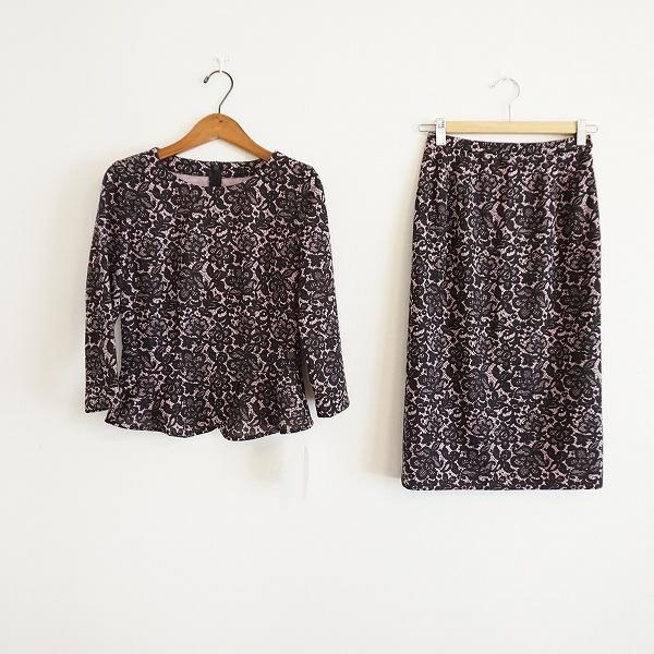 #anc レリアン Leilian セットアップ 7 黒 ピンク 七分袖 花柄 レディース [837...