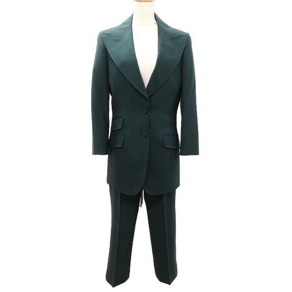 #anc グッチ GUCCI パンツスーツ ツーピース 40 濃緑 シンプル イタリア製 美品 レデ...