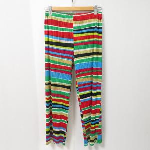 #apc プリーツプリーズ PLEATSPLEASE イッセイミヤケ ISSEYMIYAKE パンツ 2 マルチ プリーツ ボーダー 美品 レディース [841112]