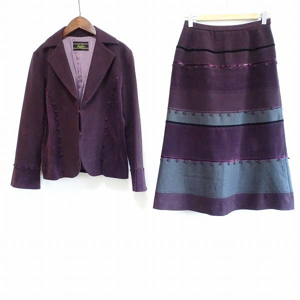 #wnc レリアン Leilian セットアップ 9 ボルドー ベロア調 異素材 コーデュロイ ボー...