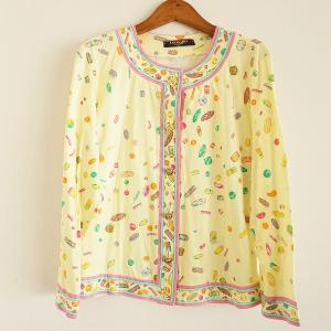 #apc レオナール LEONARD カーディガン M 黄色 柄 金ボタン レディース [851210]