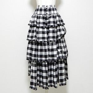 #apc カネコイサオ KANEKO ISAO スカート ロング ティアード チェック フリル 白 黒系 レディース [854623]