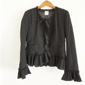 #apc カネコイサオ KANEKO ISAO ジャケット 黒 リボン ノーカラー カーディガン フリル 異素材 レディース [855259]