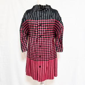 #apc イッセイミヤケ ISSEYMIYAKE シャツジャケット 2 赤 黒 グレー ドルマン チェック チュニック スタンドカラー レディース [865283]
