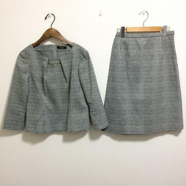 #anc レリアン Leilian セットアップ 9 白 黒 チェック柄 ノーカラー バックジップ ...