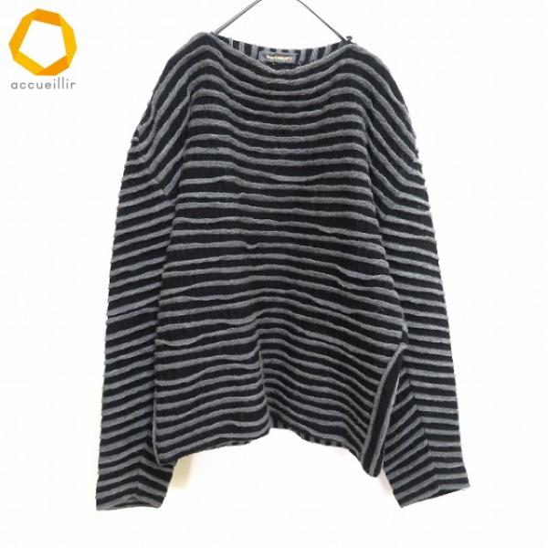 #w イッセイミヤケ オンリミット ISSEY MIYAKE カットソー M 黒 グレー ボーダー ...