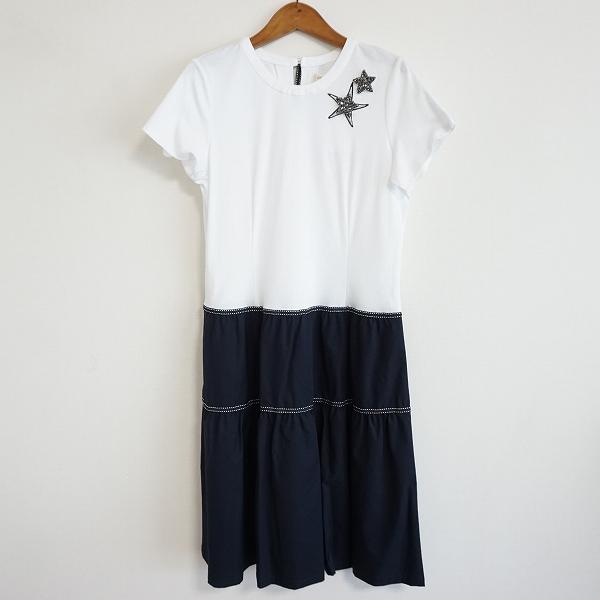 #snc スーパービューティー Super Beauty ワンピース 40 白 紺 半袖 星 ビジュ...