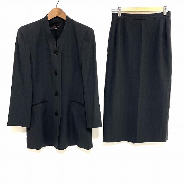 #anc ヨシエイナバ YOSHIEINABA スカートスーツ 9 黒系 シルク混 スタンドカラー ...