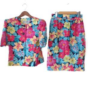 #snc イヴサンローラン Yves Saint Laurent セットアップ M マルチ 半袖 花柄 ヴィンテージ 麻 レディース [886241]
