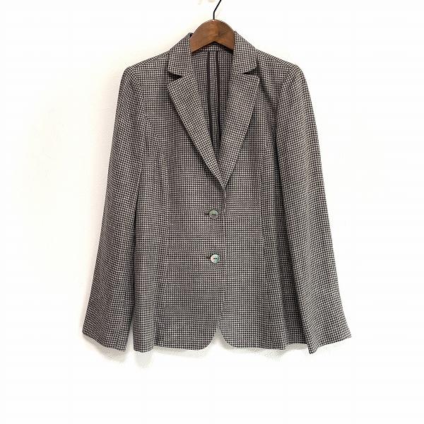 #anc レリアン Leilian ジャケット 7 茶系 こげ茶 千鳥格子 麻混 シルク混 エルメネ...