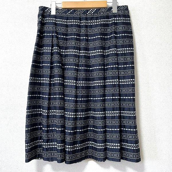 #axc レリアン Leilian スカート 13+ 紺 シルク混 柄 ボーダー 大きいサイズ レデ...