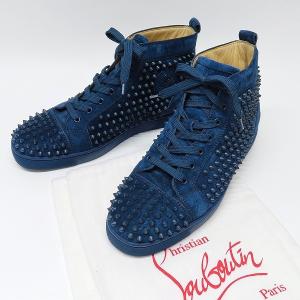 #ans クリスチャンルブタン ChristianLouboutin ハイカットスニーカー 43 1/2 紺 スエード スタッズ ルイス スパイク EU製 メンズ [918529]