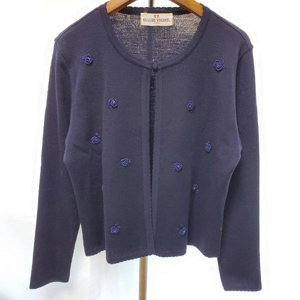 #anc ギャラリービスコンティ GALLERY VISCONTI カーディガン M 紺 ニット 花...