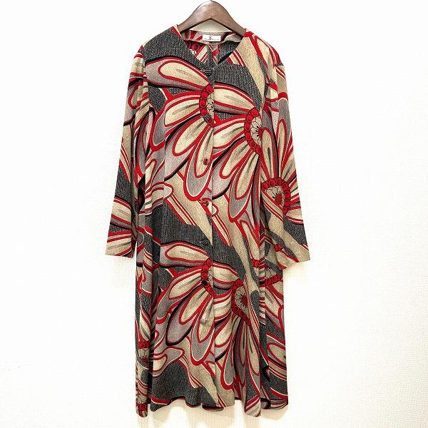 #anc Ts コレクション 詩仙堂 ヒトシタムラ ワンピース ベージュ系 赤 黒 ちりめん 総柄 ...