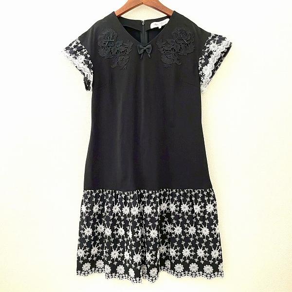 #snc スーパービューティー Super Beauty ワンピース 38 黒 白 半袖 レース 花...