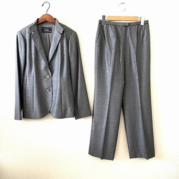 #anc レリアン Leilian パンツスーツ 9 グレー シルク混  センタープレス イタリア製...