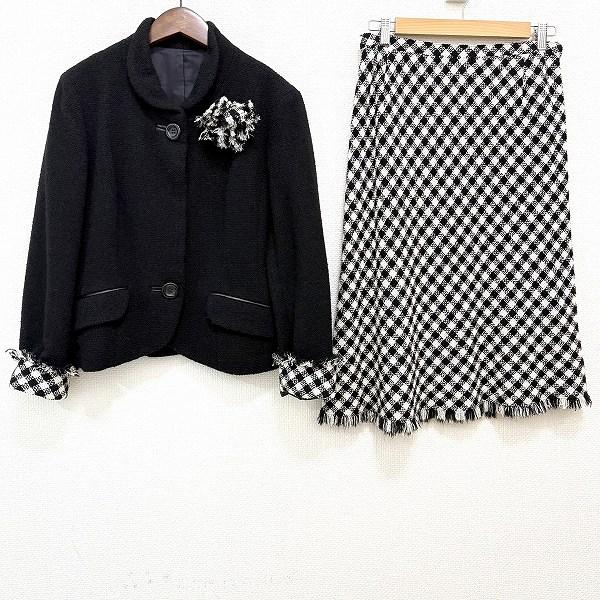 #anc レリアン Leilian スカートスーツ 13 黒 白 セットアップ チェック アンゴラ混...
