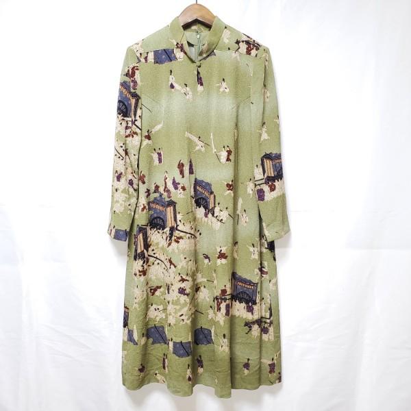 anc シセンドウ 詩仙堂 ワンピース 緑 ちりめん ハイネック 人 レディース [942178]