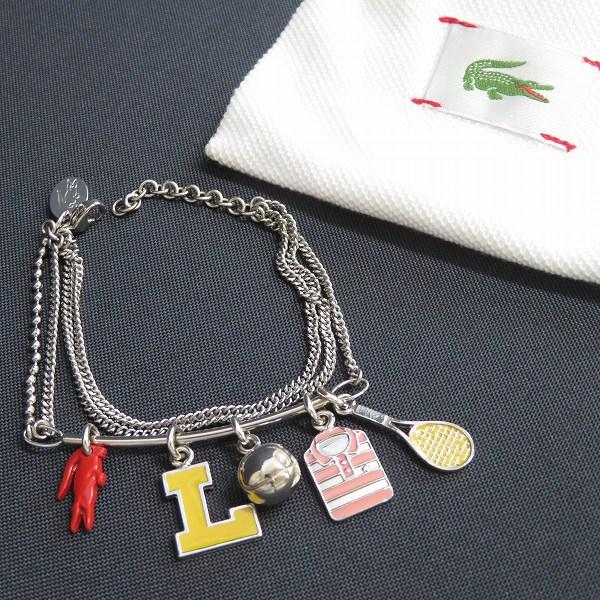 #ae ラコステ LACOSTE 4連 ブレスレット シルバー テニス チャーム ワニ テニスボール...