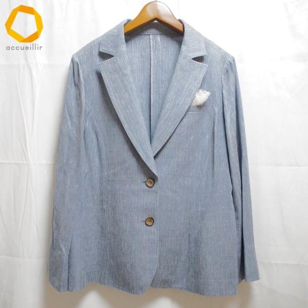 #a レリアン Leilian ジャケット 13+ 水色 麻混 シルク混 エルメネジルドゼニア製生地...
